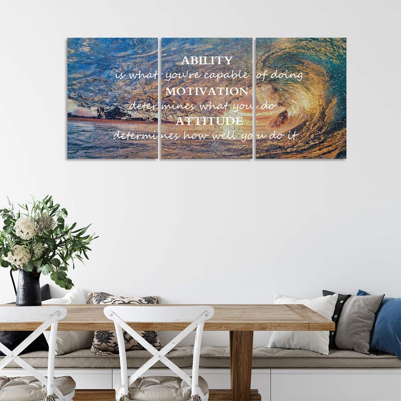 Yetaryy Inspirational Posters Motivational Wall Art Canvas Painting Sunrise Blue Sea Ocean Natural Landscape Wall Decor Sunset Ocean Beach Wall Art Poster Seascape Prints Artwork Wooden Framed - 36" Wx16 H - Image 3
